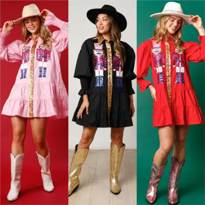 Flare-jurk met kerstprint voor dames, jurk met lange mouwen, feest, casual jurken, Kerstmis – koop de beste producten in de online winkel