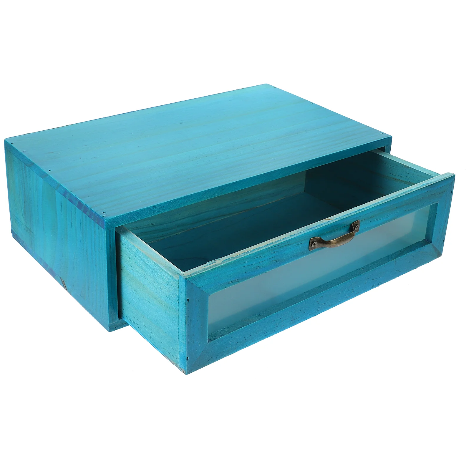

Mediterranean Retro Storage Box Desktop Wooden Shelves Drawer Dresser (Double Drawn Blue) 1pc Organizer Cabinet Makeup