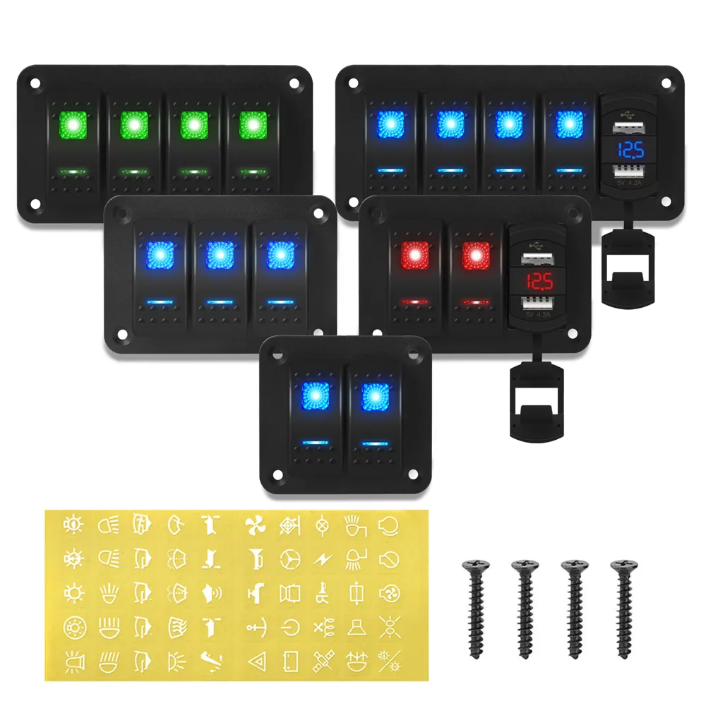 2 3 4 5 6 8 Gang Waterproof Marine Switch Panel 12V With 4.2A Dual USB  Charger Socket LED Digital Voltmeter For Truck RV Boat