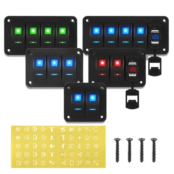 방수 해양 스위치 패널, 12V, 4.2A 듀얼 USB 충전기 소켓, 트럭 RV 보트용 LED 디지털 전압계, 2 3 4 5 6 8 갱