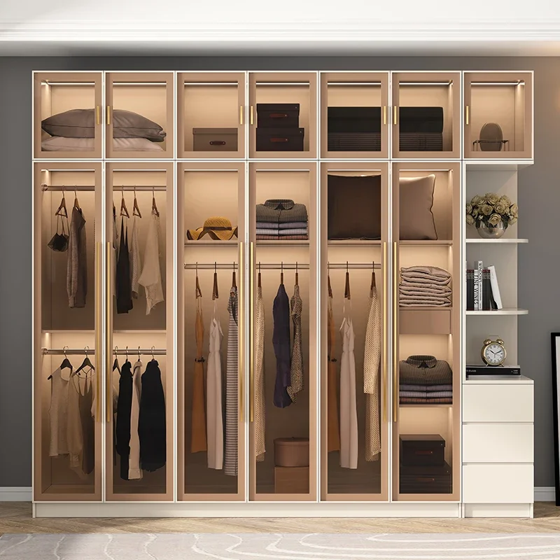 Organizador de almacenamiento colgante, armario de madera, dormitorio, puerta de vidrio blanca, Ropero único, Armable, productos para el hogar