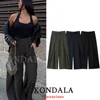 KONDALA Casual Chic Wide Leg Pants Women Office Lady Pockets Pleated Long Trousers Fashion 2026 Spring Summer Streetwear Pants