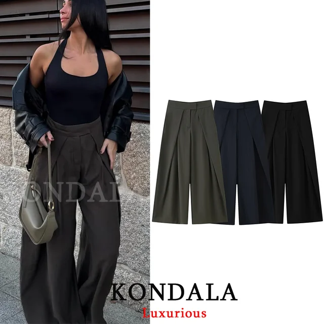 46020-d92e30.png KONDALA Casual Chic Wide Leg Pants Women Office Lady Pockets Pleated Long Trousers Fashion 2026 Spring Summer Streetwear Pants