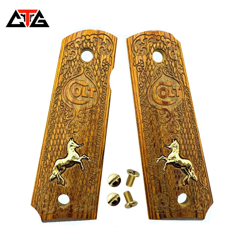 CTG 1911 Grips fit Colt Springfield Full Size Grip Springfield Colt Wood with Gold Horse