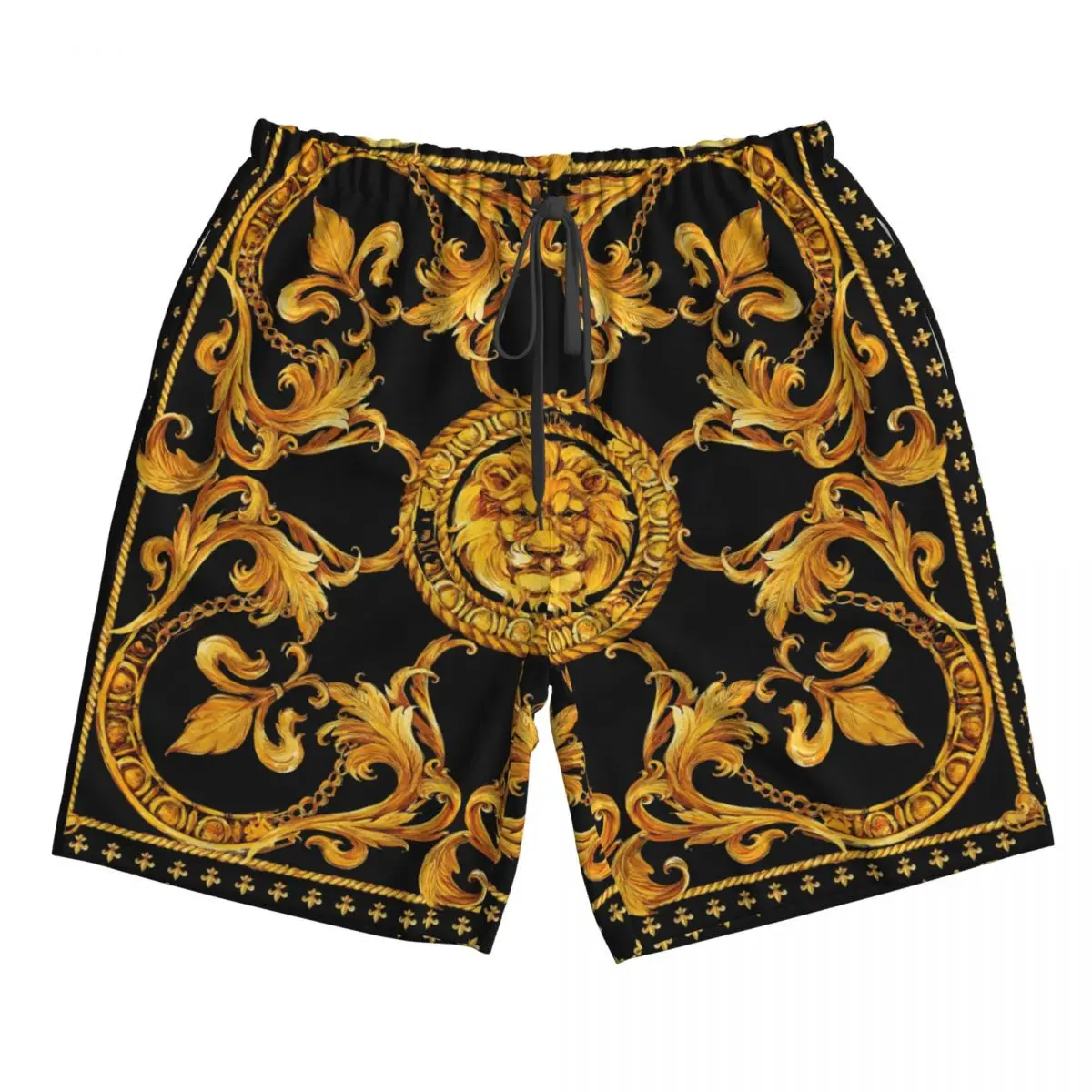 Quick Dry Summer Mens Beach Board Shorts Briefs For Man Swim Trunks Swimming Shorts Beachwear Golden Baroque