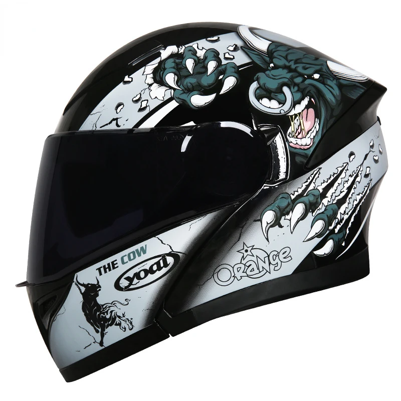 

Мотоциклетные шлемы на все лицо, защитный шлем с откидной крышкой и двойными линзами, унисекс