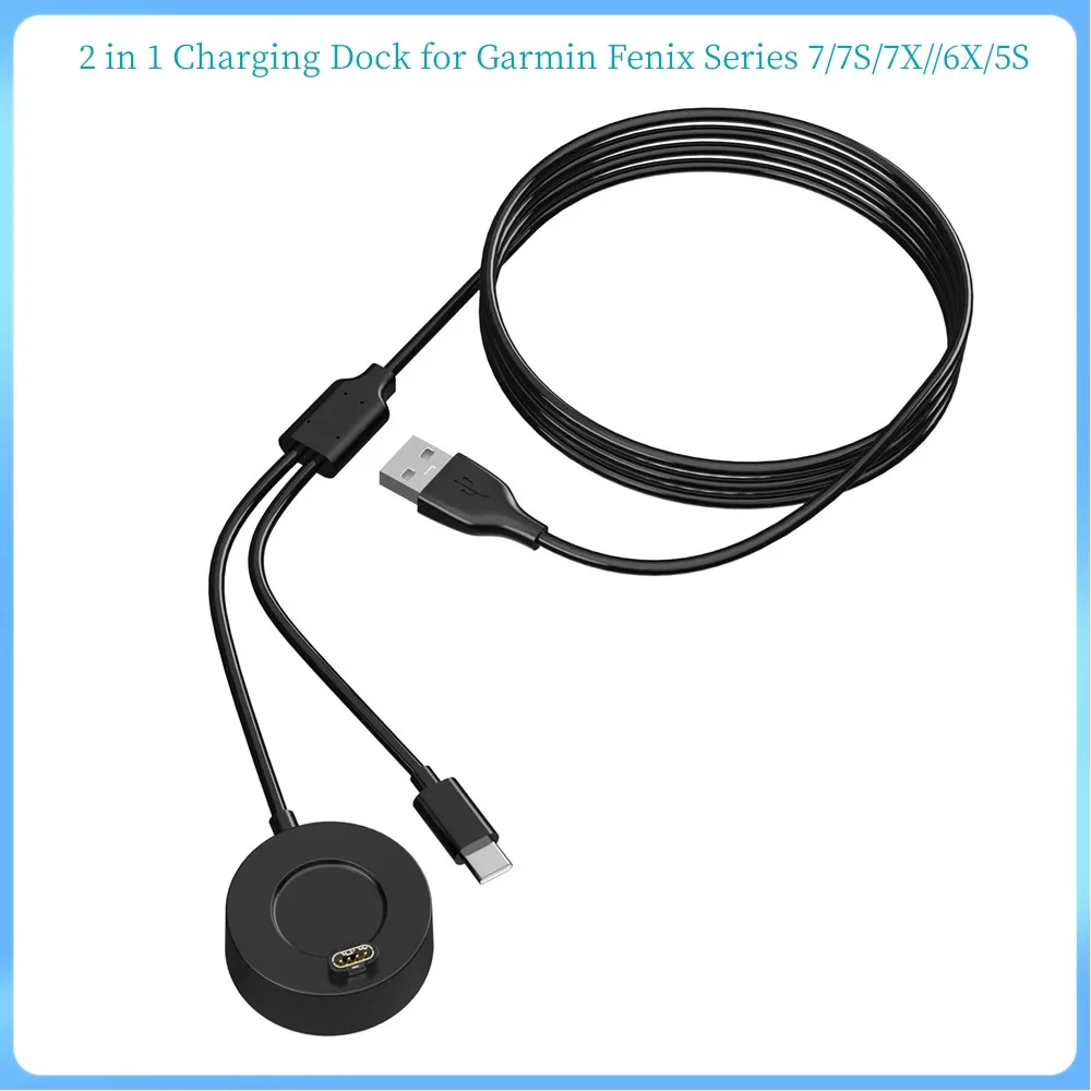 

2PCS/lot 2 in 1Charging Dock for Garmin Fenix Series 7/7S/7X/5S USB Charger Station with Typc C Cable for Samsung Xiaomi Mobile