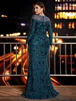 فستان سهرة أنيق بأكمام طويلة من BLUEPLUM مقاس كبير مزين بالترتر فاخر حورية البحر لحفلات الزفاف الرسمية وحفلات الكوكتيل 2