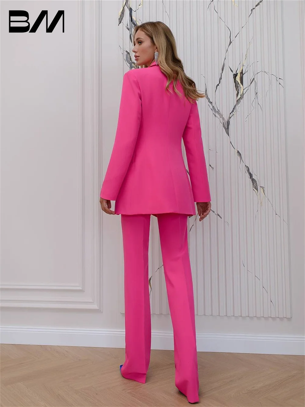 Popular Women's Spring New Fashion Professional Suit Matching Set Pink Elegant Casual Blazers Pants Two Piece Female Clothing