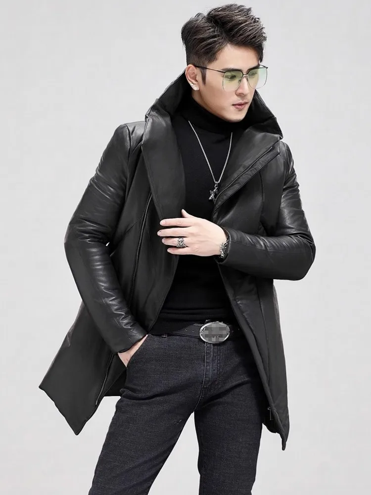 Winter Mens Thick Warm Lapel Collar Sheepskin Genuine Leather