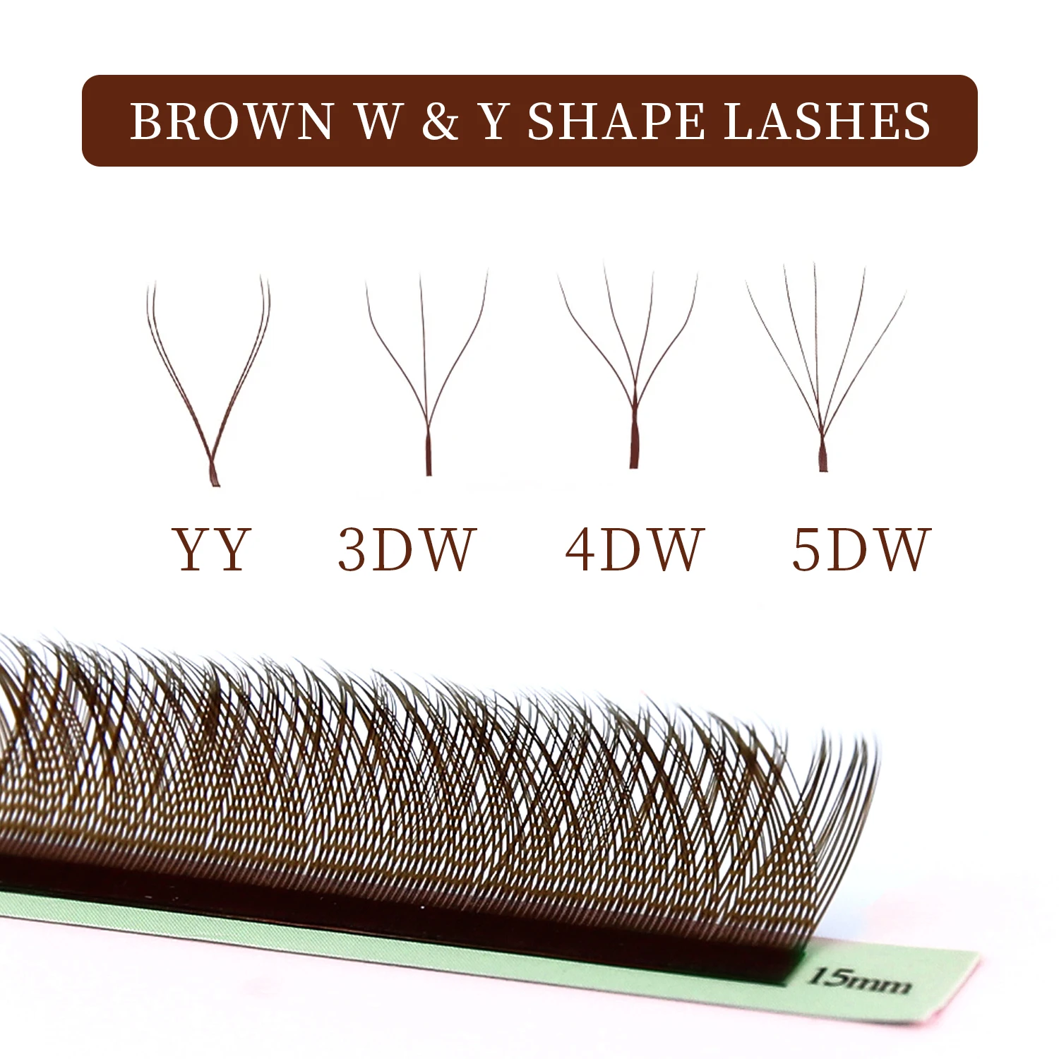 5W 속눈썹 연장 YY 7mm 브라운 컬러 4DW 브라질리언 프리메이드 래쉬 팬즈 개별 클러스터 DIY 3D W자형 래쉬 돌리 아이