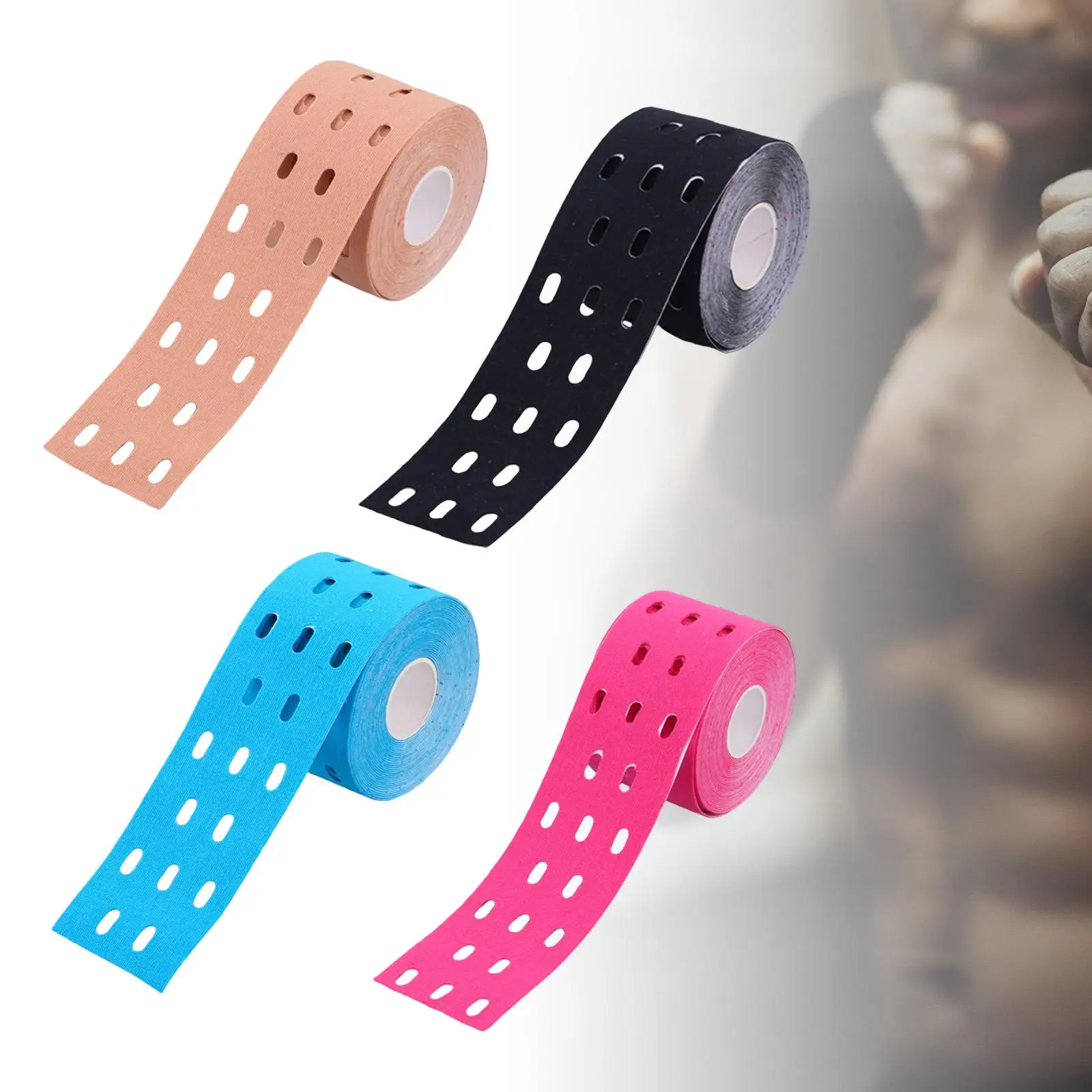 Set of 4 2Inchx16ft Perforated Athletic Muscle Tapes Improved Ventilation for Gym Fitness Running Tennis Swimming Fo