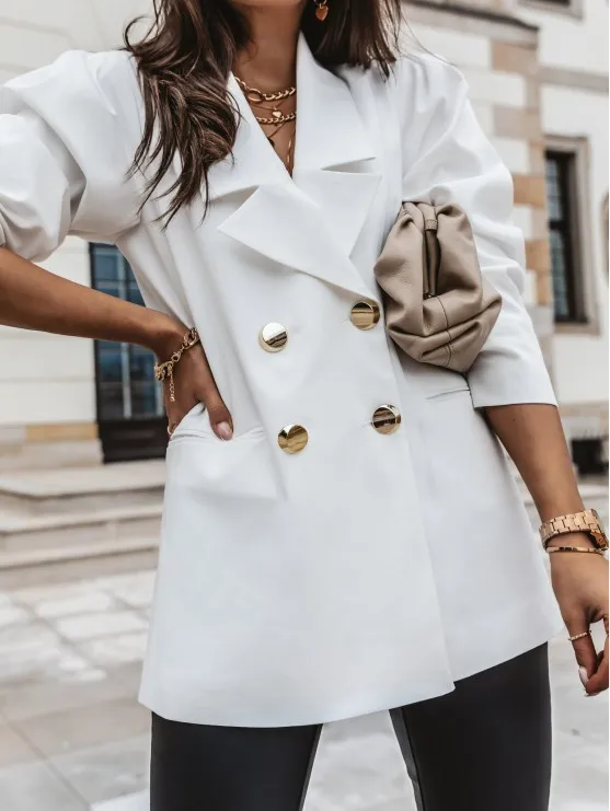 2023 Autumn Women's Blazer Black Long Sleeve Buttons Loose Casual Elegant Blazers Female Spring Fashion Office Ladies Clothes ladies french style white 3d flower loose suit jacket women s 2023 spring new fashion sweet slimming rhinestone blazers coat