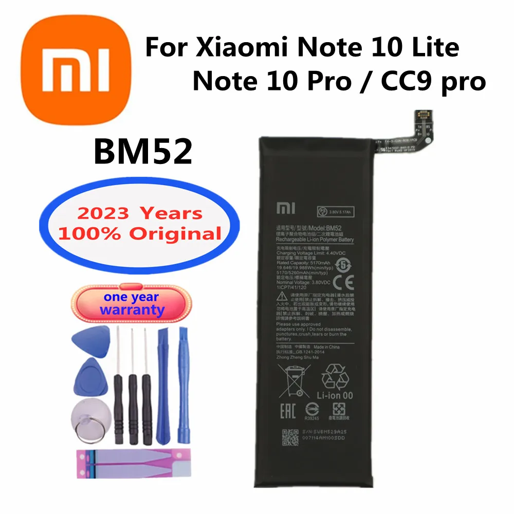 

2023 Years xiao mi Original Battery BM52 For Xiaomi Mi Note 10 Lite / Mi Note 10 Pro / CC9pro CC9 Pro 5260mAh Battery Bateria