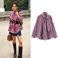 Nouvelle Blouse Chic pour Femme, Style Festival de Musique, Coupe Ample, Rayée, avec Nœud, Simple Boutonnage, Décontractée 1