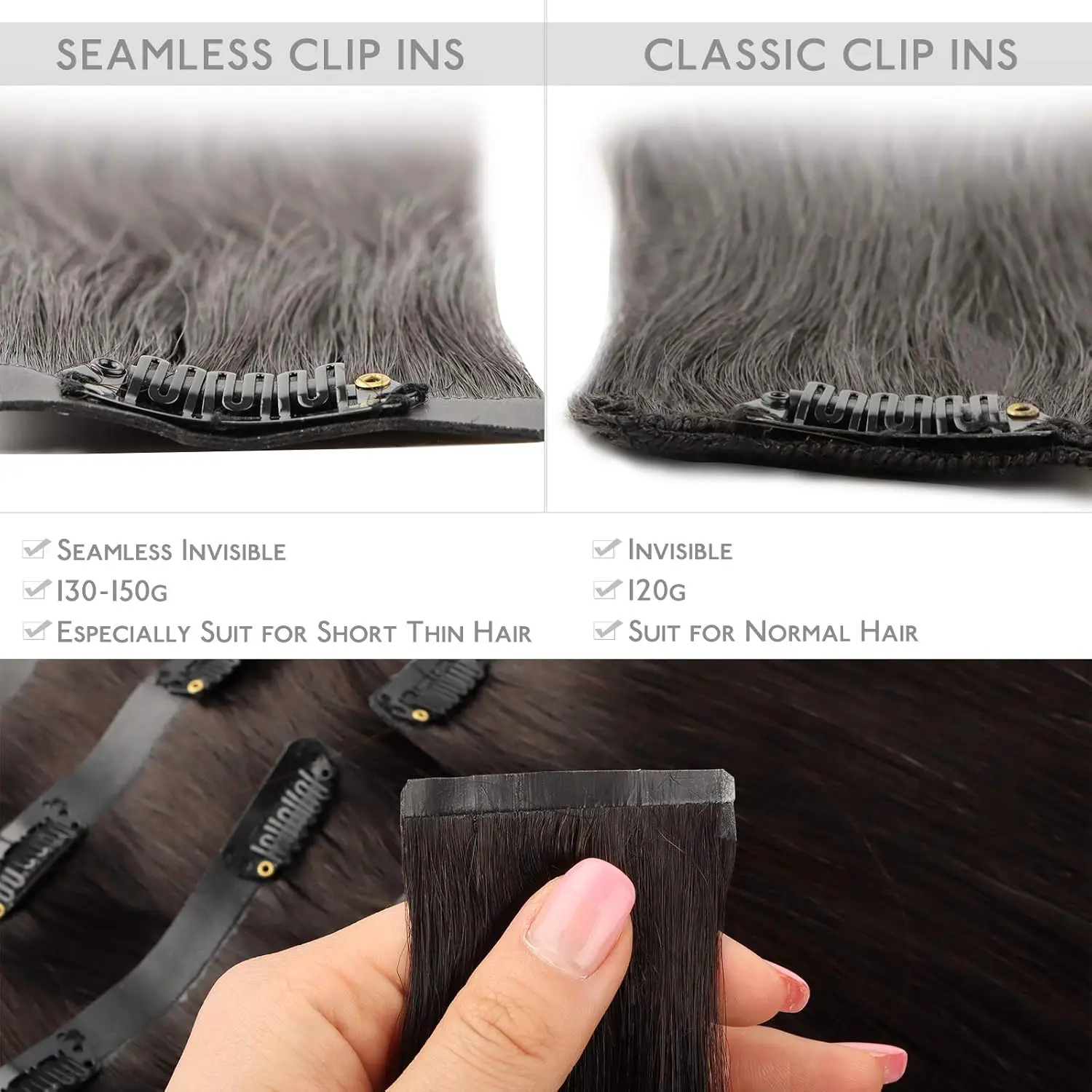 Seamless PU Clip Ins Hair Extensions Human Body Wave Double Drawn PU Skin Weft Clip Hair Extensions 100g 120g For Black Women 2