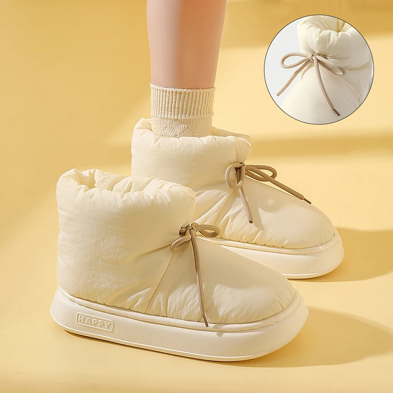 Thick Sole Waterproof Snow Boots Women Drawstring Warm Platform Cotton Padded Shoes Woman Anti Slip Thicken Plush Ankle Boots