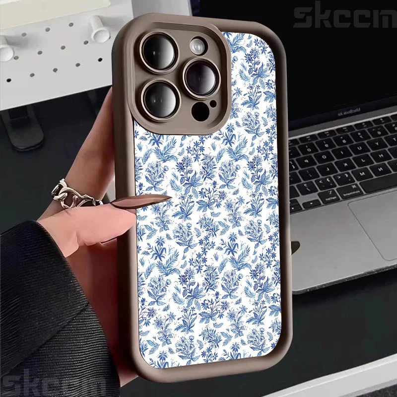Blue Retro Tea Break and Flower Pattern Silicone Phone Case