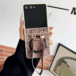 Luxury Geometric Prism Magnetic Phone Case with Hinge Cover - 3 - Piece Set - Galaxy Z Flip 8 (White - Khaki)