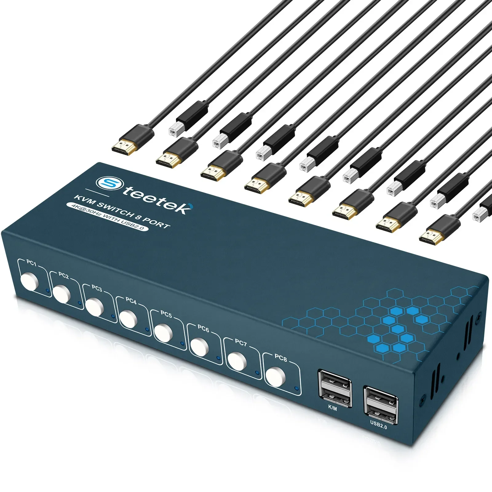 키보드 마우스 플러그 앤 플레이 지지대 핫키 전환, 8 포트 KVM 스위치, USB2.0, 4K30Hz, 8 인 1 아웃, 8 개 PC 공유