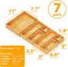 7-Piece Bamboo Drawer Organizer Storage Boxes Set, Wood Tray Junk Drawer Organizers Multi-Use Divider Bins for Kitchen, 3