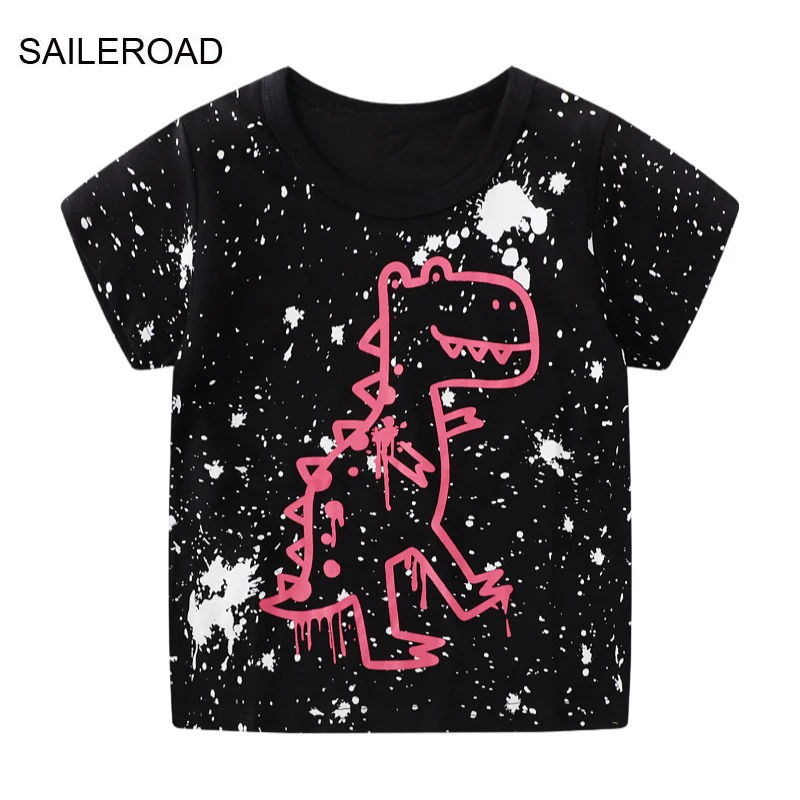 

SAILEROAD 2022 New Summer T Shirt Cotton Short Sleeve Cartoon Dinosaur Luminous T-shirts Kids Tee Tops Boys Children Clothes