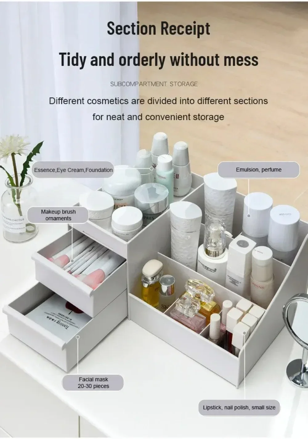 Description Picture 5 of itemDrawer Makeup Storage Box Dormitory Finishing Plastic Shelf Cosmetics Skin Care Dressing Table Desktop Lipstick Organizer
