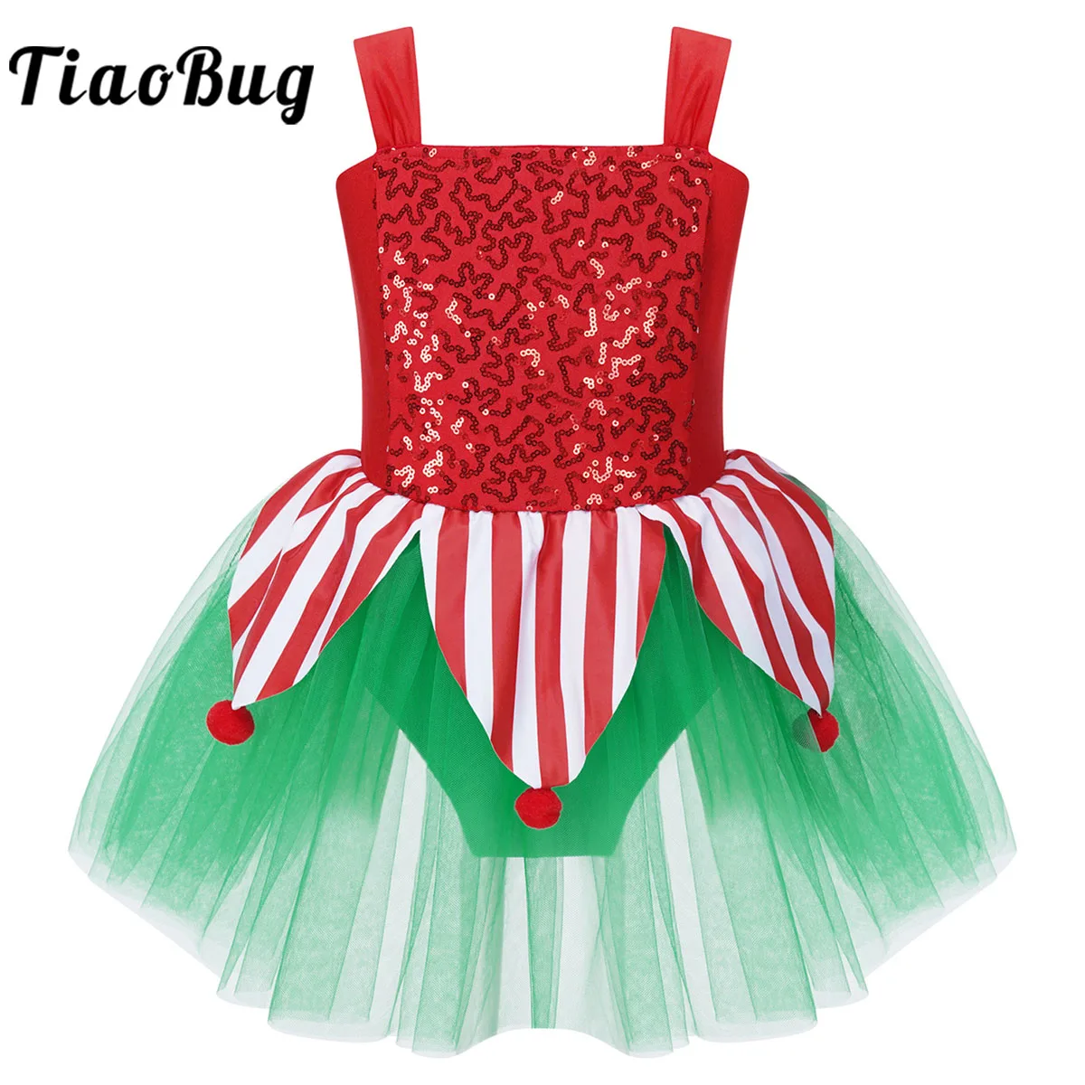 

Sequin Striped Elf Christmas Dress Kids Little Girls Candy Cane Mrs Santa Claus Costume Figure Skating Ballet Leotard Tutu Dress