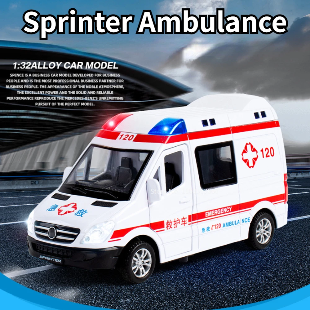 

Игрушечная машина скорой помощи Sprinter в масштабе 1/32, модель специального полицейского автомобиля со стандартным звуком, пожарная машина для детей, подарки на день рождения