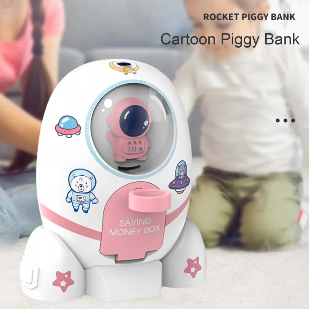 Stylish Cartoon Money Bank Plastic Rocket Piggy Bank Large Capacity Ornament Space Rocket Toy Cartoon Piggy Bank 2