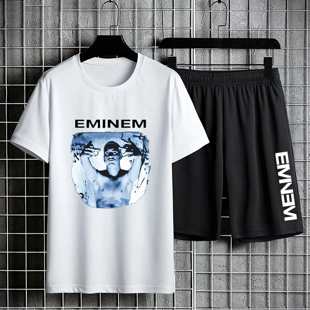 Eminem Slim Shady Print T Shirt Shorts for Men Short Sleeve Sports Suit Oversized Casual Tees Short Pants Hip Hop Two Piece Sets 5
