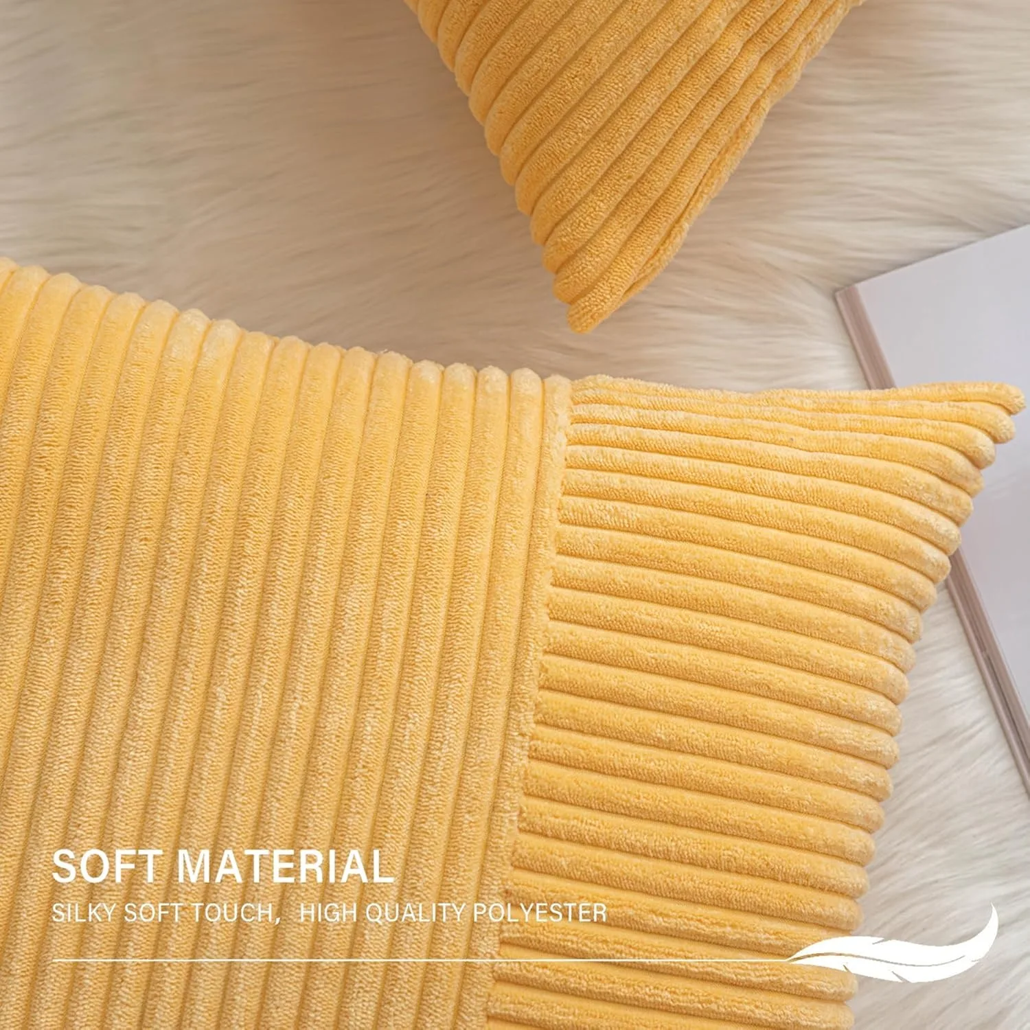1pc Corduroy pillowcase Yellow stripe patchwork design Solid Cushion Cover, Throw Pillow Case, For Sofa, Couch 45x45CM 30x50CM 4
