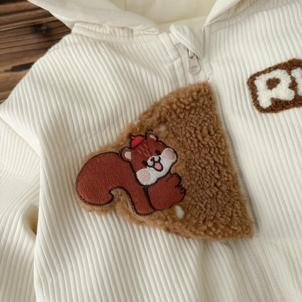 Winter New in Infant Kids Thicken Letter Fashion Top Outwear,baby Toddler Boys Girls Hooded Zipper Jacket Cartoon Clothing