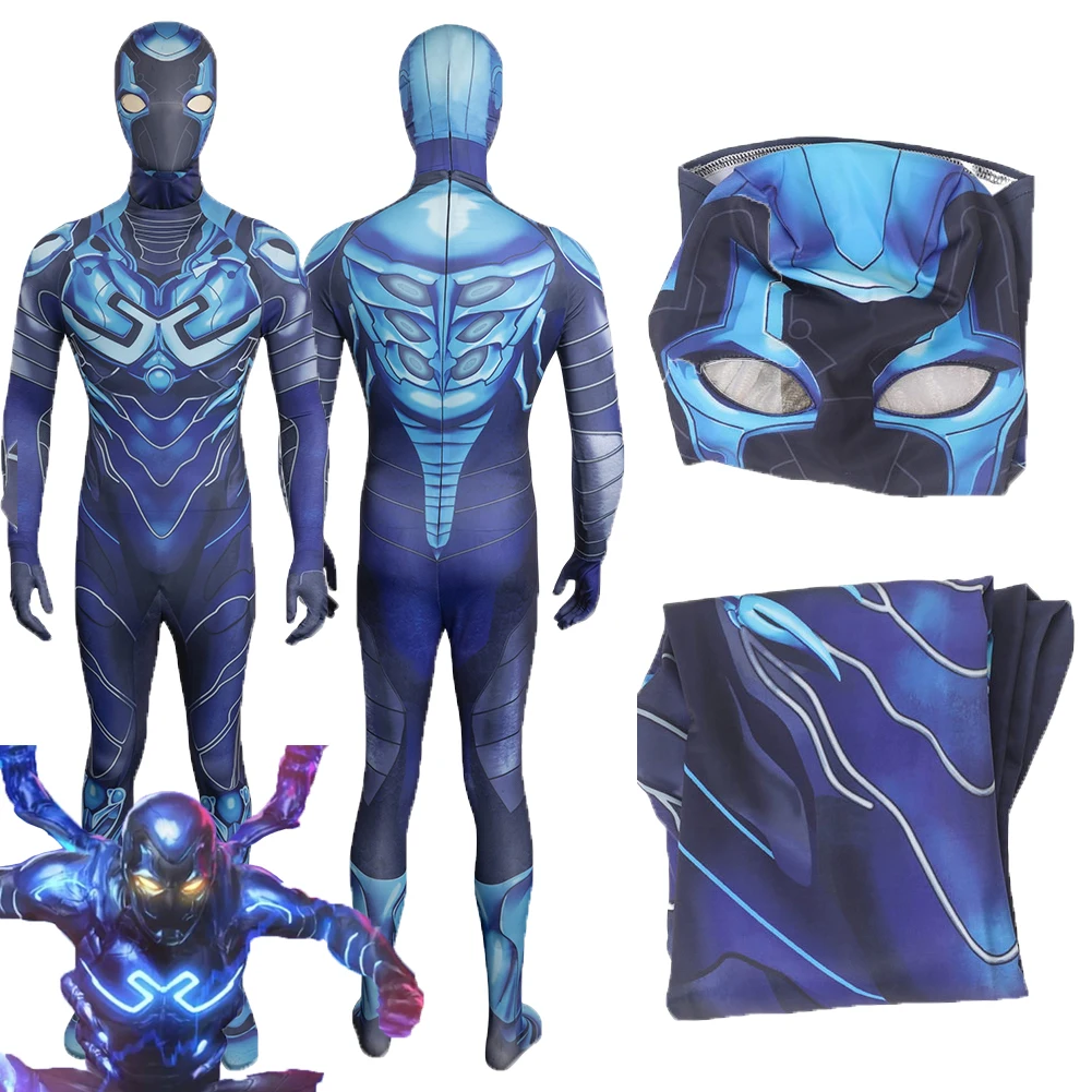 

Синий костюм косплея Cos Beetle Jaime Reyes, головной убор, комбинезон, наряды для взрослых мужчин, ролевые игры, Хэллоуин, карнавал, фантастический костюм