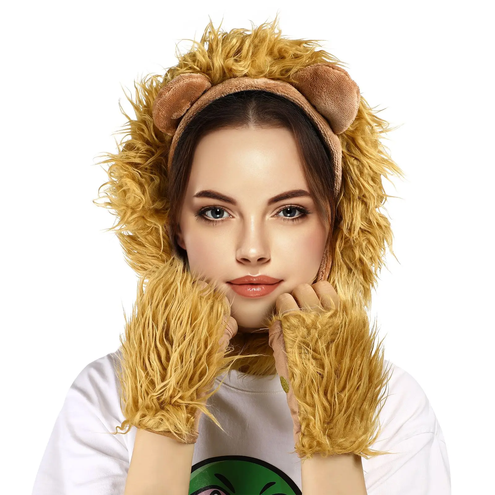 Halloween Cosplay Lion Set Ears Tail and Paw Gloves Lion Costume Accessories for Halloween Cosplay Fancy Dress-up Party 1 Set animal costume set