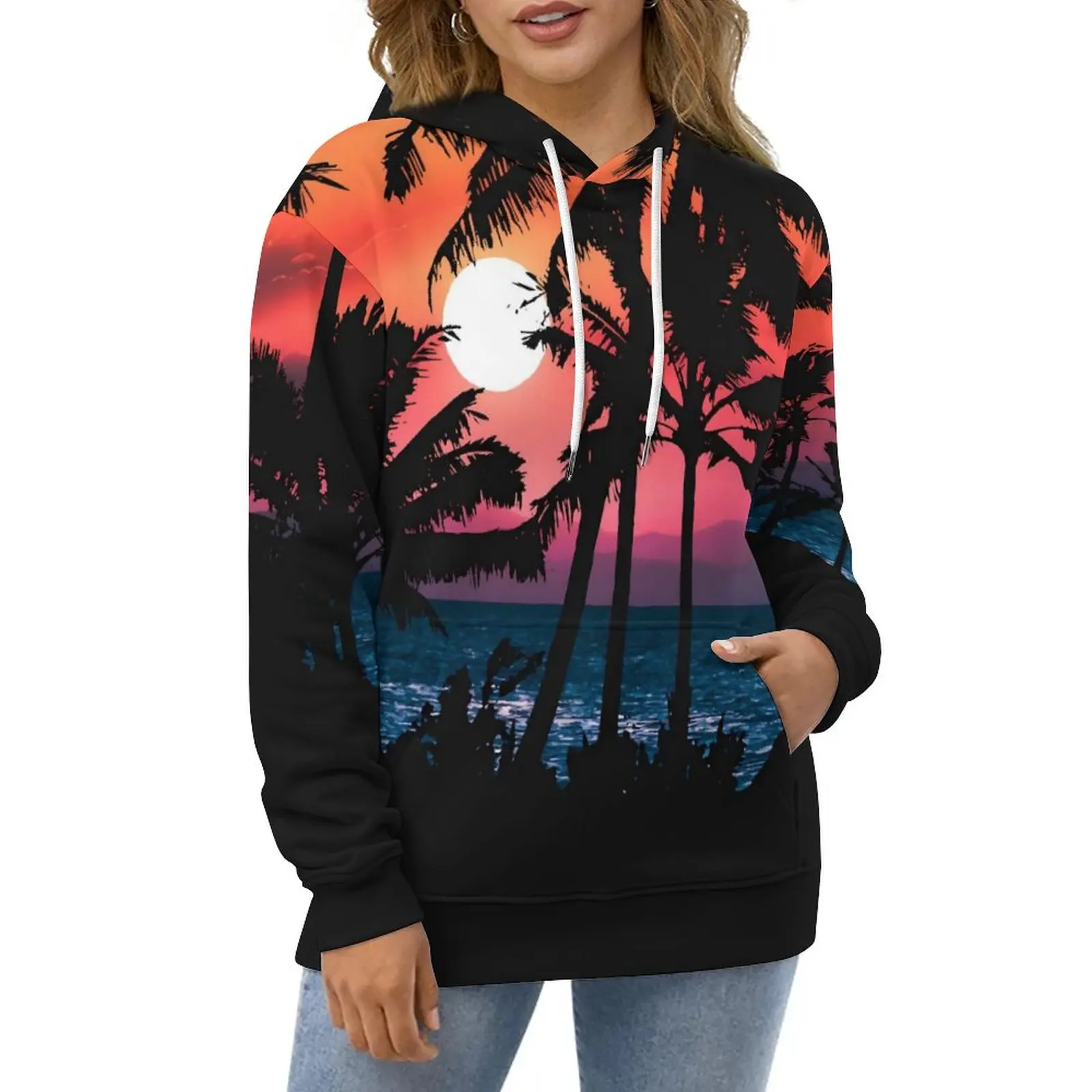 

Summer Palm Trees Casual Hoodies Tropical Sunset Kawaii Graphic Loose Hoodie Spring Long Sleeve Street Fashion Oversize Clothes