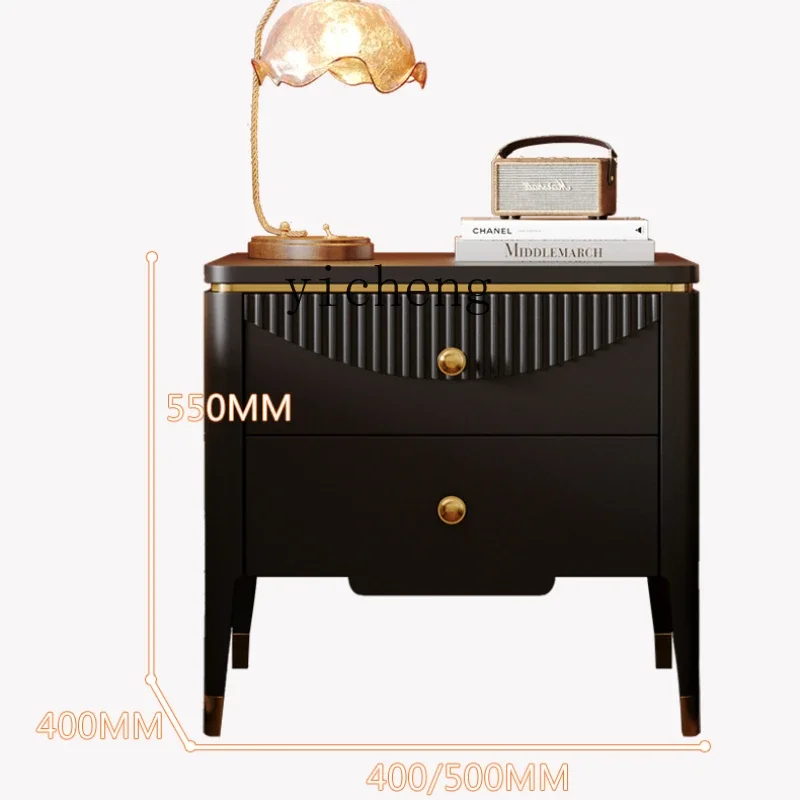 

ZC Solid Wood Bedside Cabinet Bedroom and Household Small Apartment Light Luxury High-Grade Retro Bedside Storage Cabinet