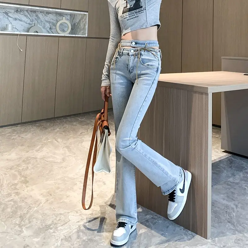 

Women Solid Hollow Out Jeans 2022 Summer High Waist Skinny Denim Trousers Ripped Flare Pants Y2K Clothes Female Streetpants