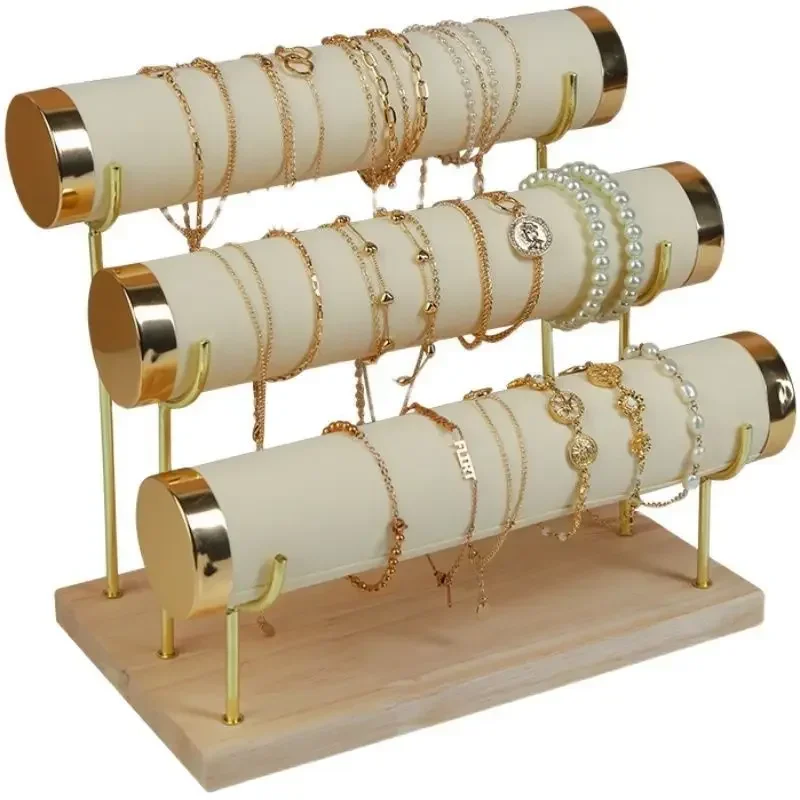 

Detachable Bracelet Stand Three Layer Jewelry Display Stand Velvet Display Stand Watch Storage Box Solid Wood Base Gold Display