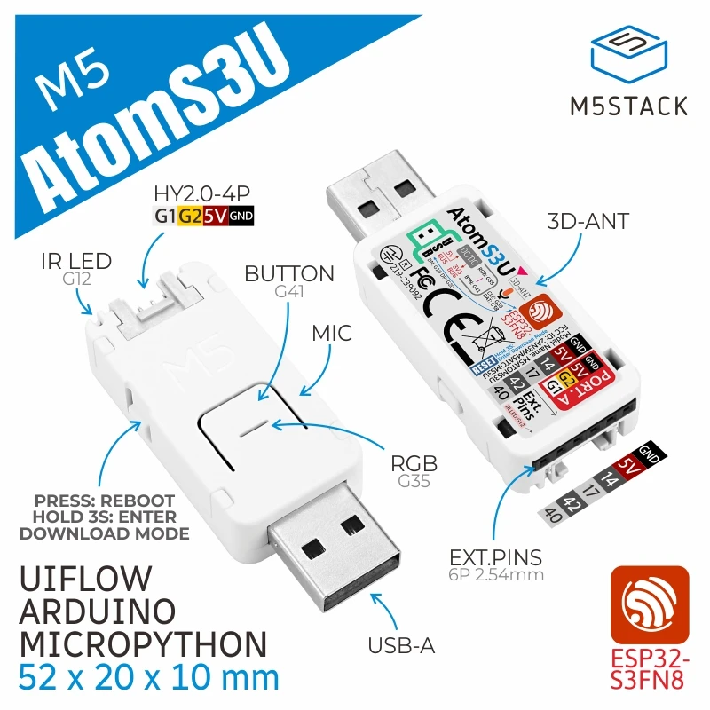Desenvolvimento Kit com Usb-a M5stack Atoms3u Esp32s3 - Imagem 3