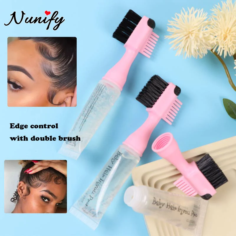 

10ml Hair Edge Control Gel With Brush Comb For Baby Hair Strong Hold Anti-Frizz Broken Hair Styling Gel For Women Grooming Tool