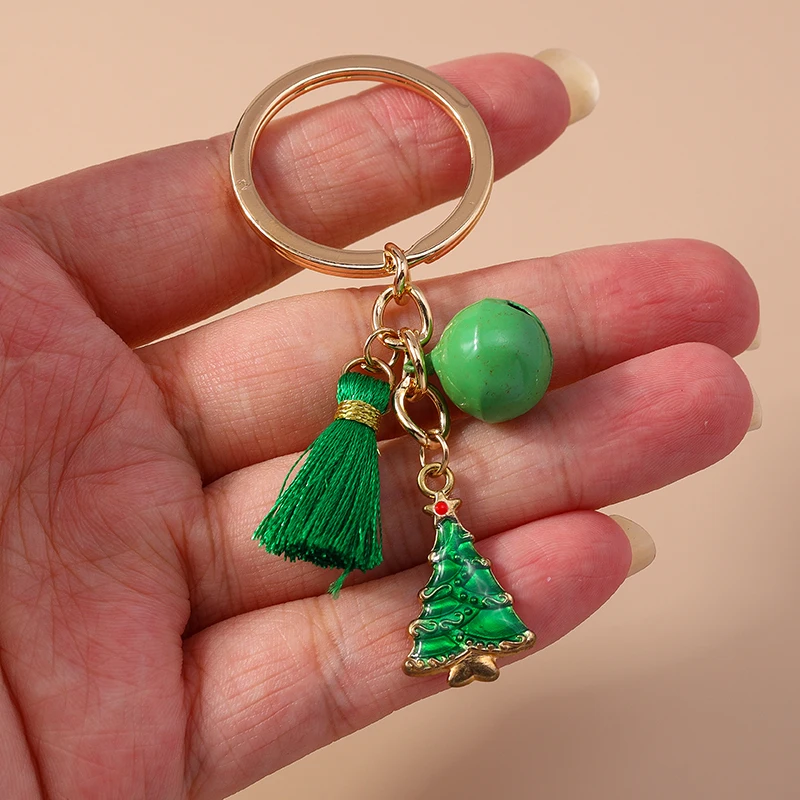 Leslie Fashion Ring Bell Weihnachts-Schlüsselanhänger, niedlicher Weihnachtsbaum, Schneemann, Weihnachtsmann, Schneeflocke, Schlüsselanhänger, Neujahr, Schmuck, Geschenke – Detail 7