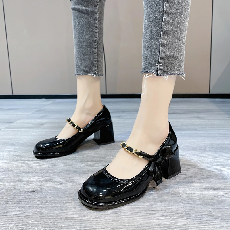 

Женские повседневные туфли с толстой подошвой, черные туфли мэри джейн на высоком каблуке, обувь в Стиле Лолита и Лолиты Jk, весна-осень 2023