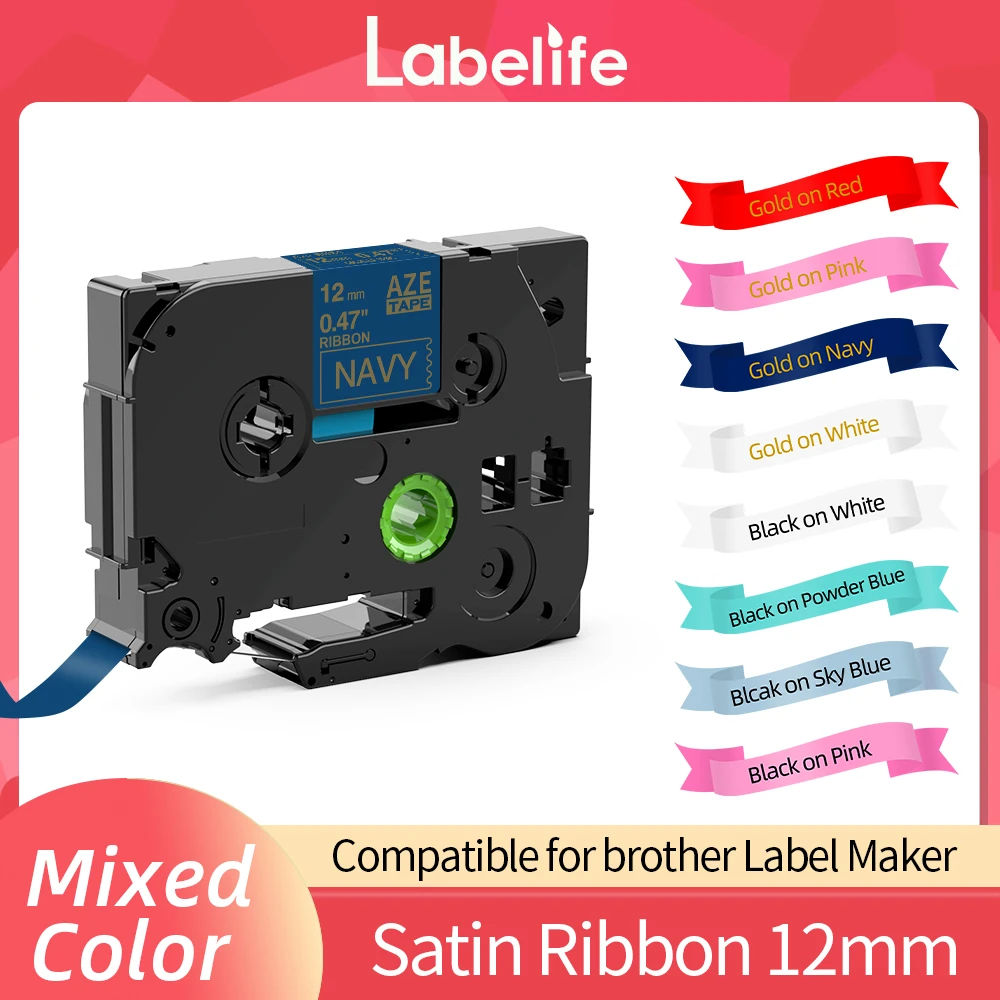 1PCS Pita Satin Label Tape 12Mm Cocok untuk GNG Label Maker H110 E1000Pro Labeller TZe-R231 TZe-RN34 RE34 RE31