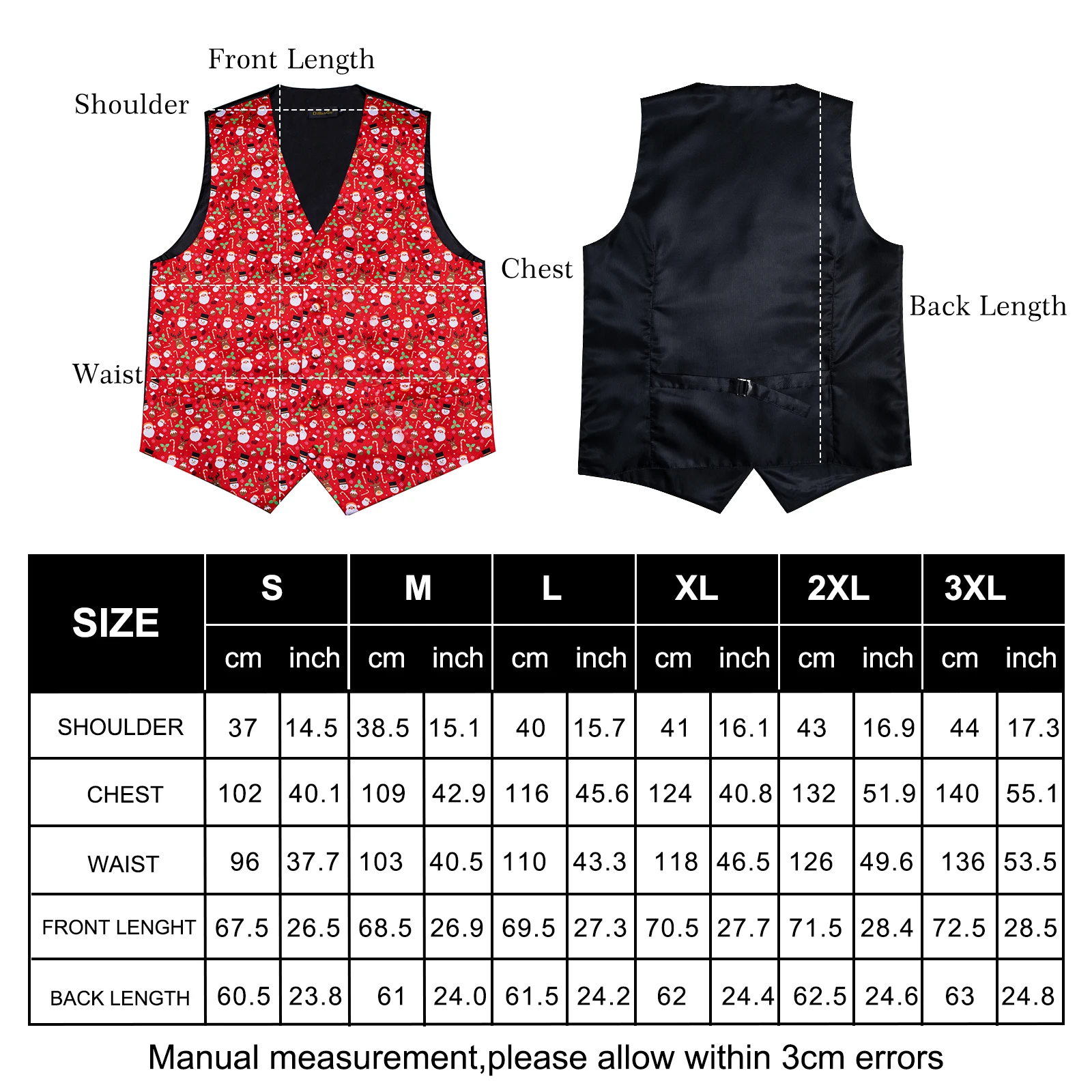 Christmas Santa Claus Elk Bell Print Lovely Suit Vest for Men Neck Tie Set Handkerchief Cufflinks Family Party Men Clothing 5