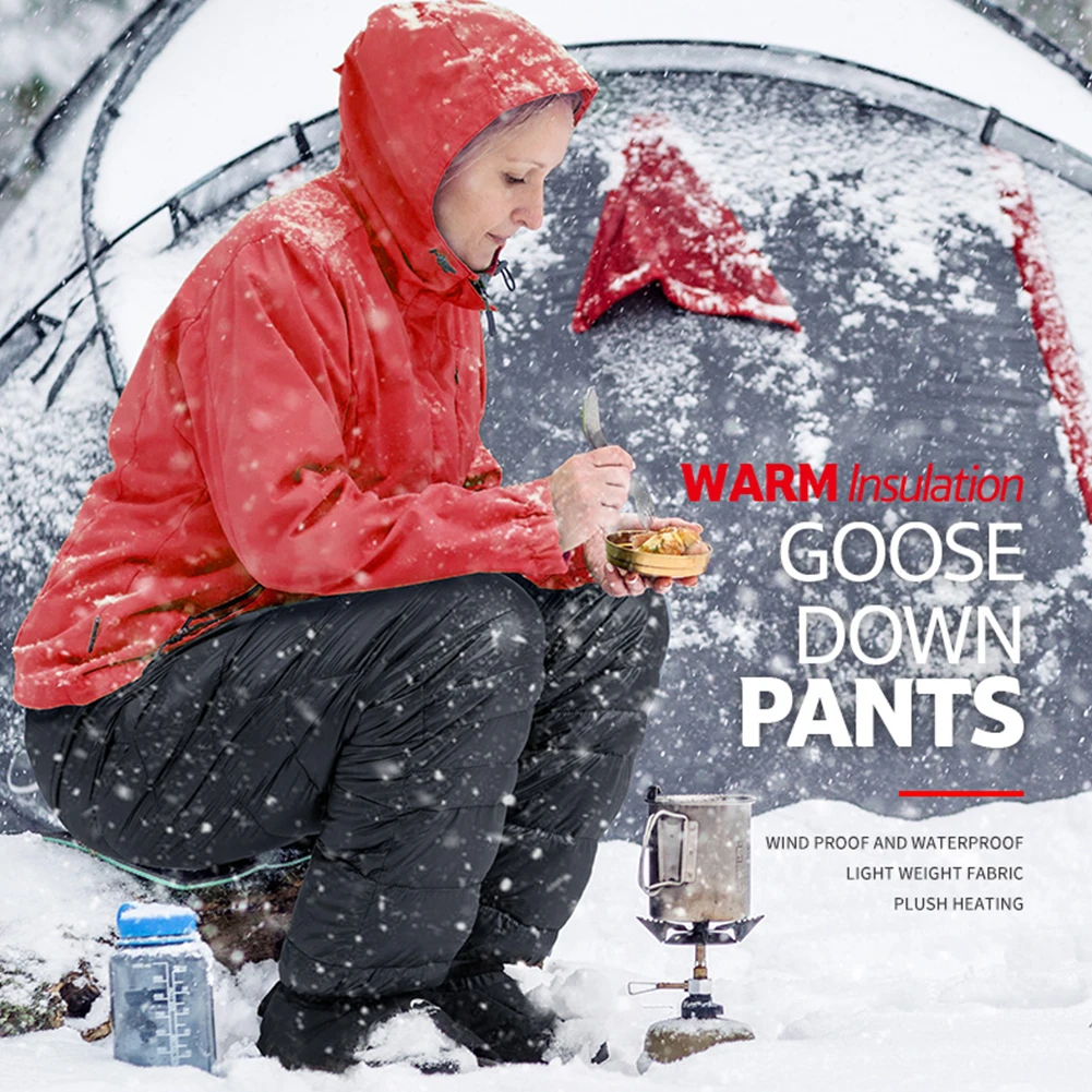 Hiking Pants Outdoor Thermal Goose Down Pants Both Side Open Zipper Windproof Waterproof Camping Climbing Men Women Winter Trousers S-5XL