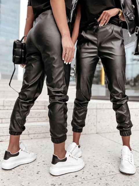 Women Black Pu Leather Pants Pockets Casual Pu Trouser Leather Pencil Pant  Spring Winter Female Streetwear Pockets Pantalones - Pants & Capris -  AliExpress