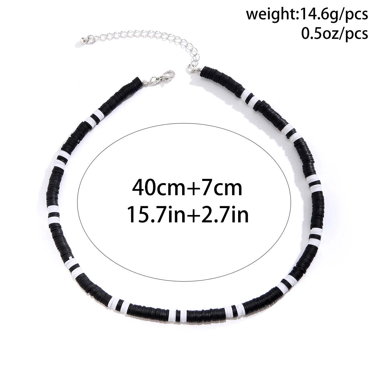 Black and White Polymer Clay Bead Short Choker Necklace for Men