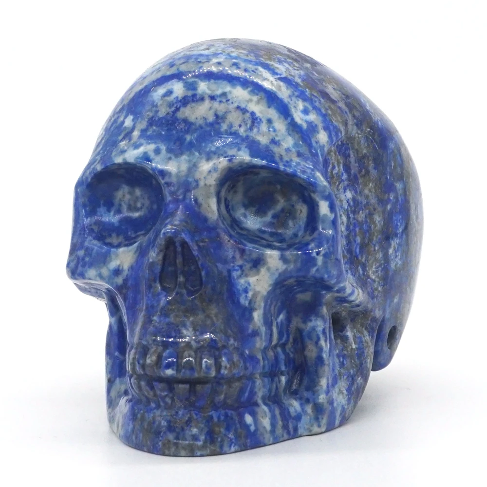 

Crystal Skull Head Stone Statue Natural Lapis Gemstone 2.8"Craft Sculpture Reiki Healing Mineral Feng Shui Halloween Decoration