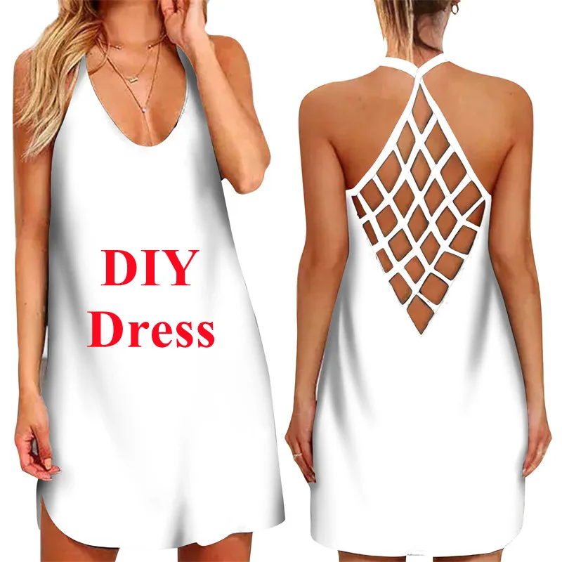 

Customized 3D Printed Hollow Out Women's Dress Summer Criss-Cross Sleeveless Mini Dresses DIY Fashion Party Club Beach Sundresss